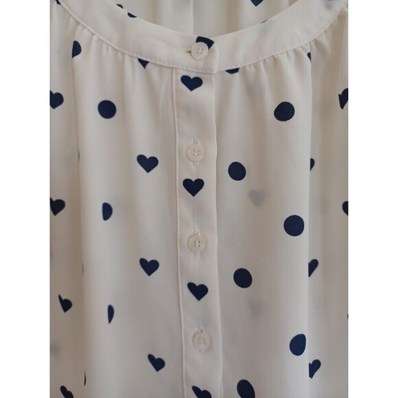 Talbots navy ivory heart print blouse M classic office pullover polyester modest - Picture 2 of 9